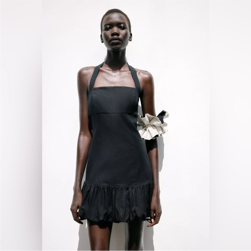 Zara Black Mini Dress with Ruffle Hem